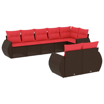 Set Divani da Giardino 8 pz con Cuscini Marrone in Polyrattan