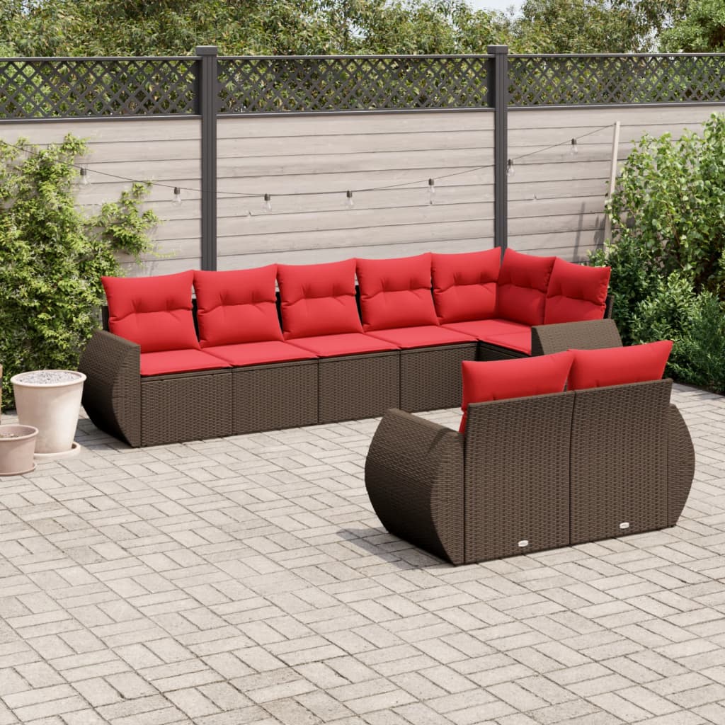 Set Divani da Giardino 8 pz con Cuscini Marrone in Polyrattan