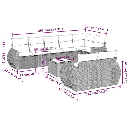 Set Divani da Giardino 9 pz con Cuscini Nero in Polyrattan | homemem39