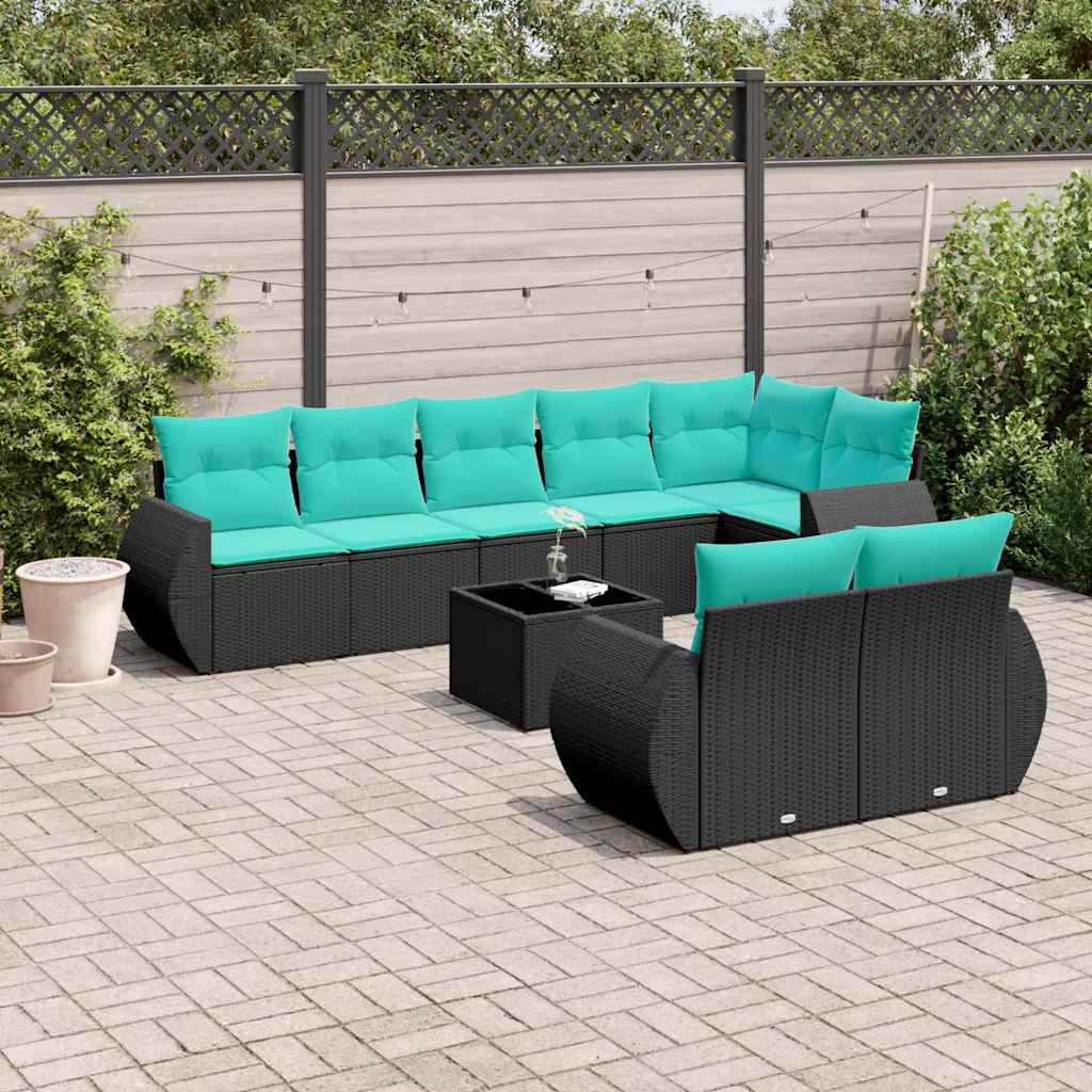 Set Divani da Giardino 9 pz con Cuscini in Polyrattan