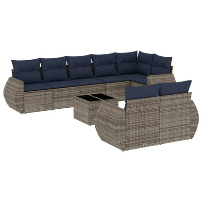 Set Divani da Giardino 9 pz con Cuscini Grigio in Polyrattan | homemem39