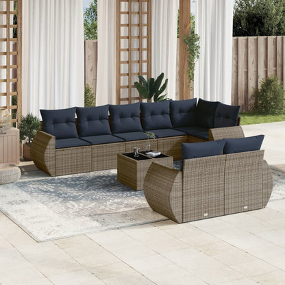 Set Divani da Giardino 9 pz con Cuscini Grigio in Polyrattan | homemem39
