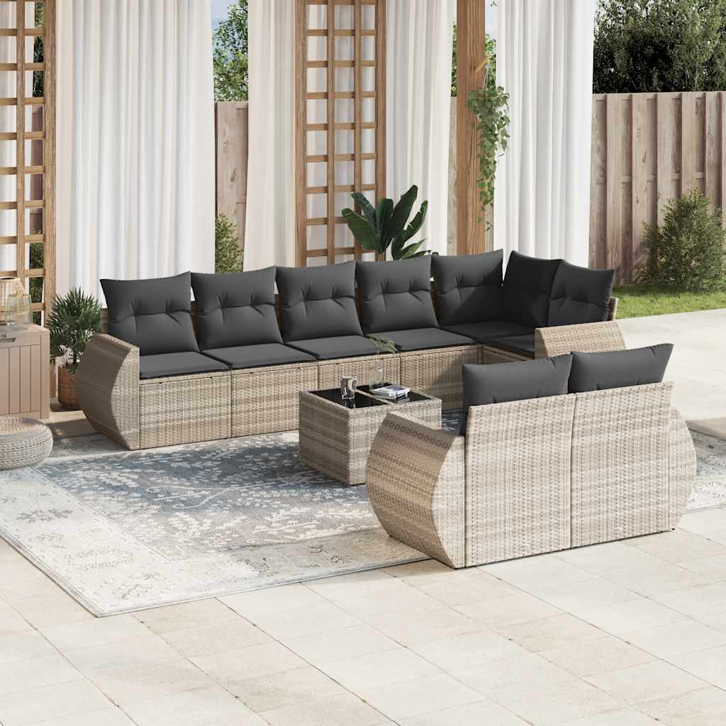 Set Divano da Giardino 9pz con Cuscini Polyrattan