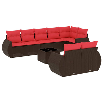 Set Divani da Giardino 9 pz con Cuscini Marrone in Polyrattan | homemem39