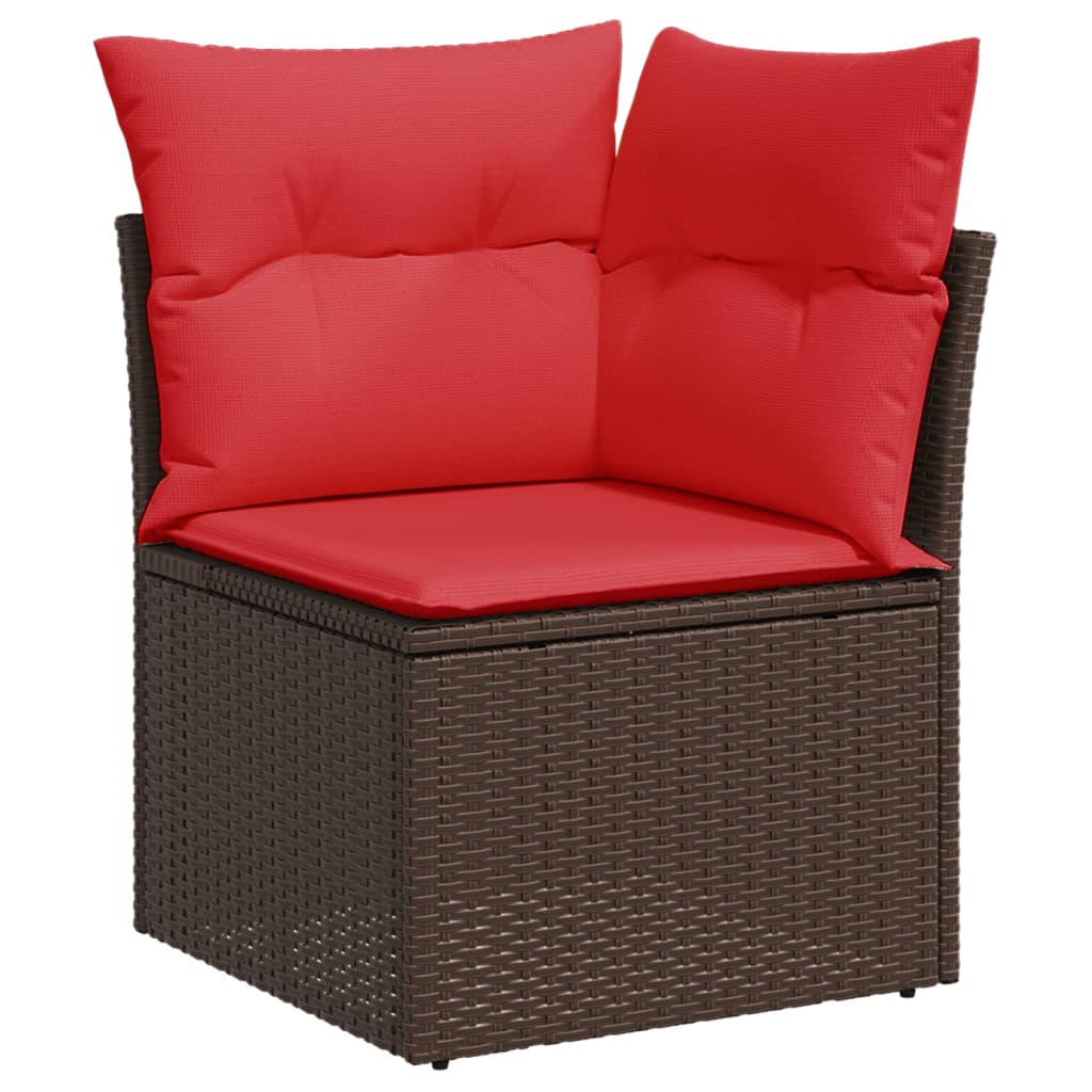 Set Divani da Giardino 9 pz con Cuscini Marrone in Polyrattan