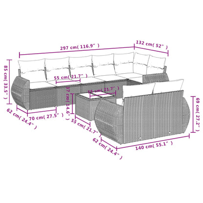 Set Divani da Giardino 9 pz con Cuscini Marrone in Polyrattan | homemem39