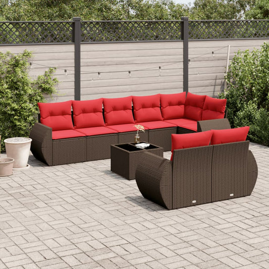Set Divani da Giardino 9 pz con Cuscini Marrone in Polyrattan | homemem39