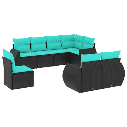 Set Divani da Giardino 8 pz con Cuscini Nero in Polyrattan | homemem39