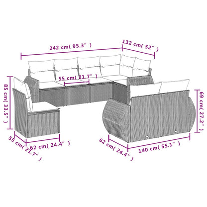 Set Divani da Giardino 8 pz con Cuscini Nero in Polyrattan