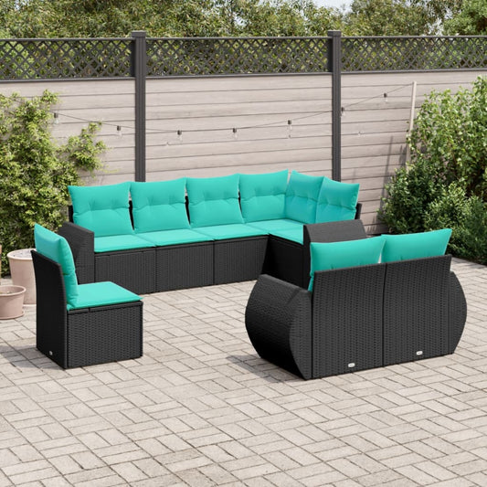 Set Divani da Giardino 8 pz con Cuscini Nero in Polyrattan | homemem39