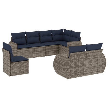 Set Divani da Giardino 8 pz con Cuscini Grigio in Polyrattan | homemem39