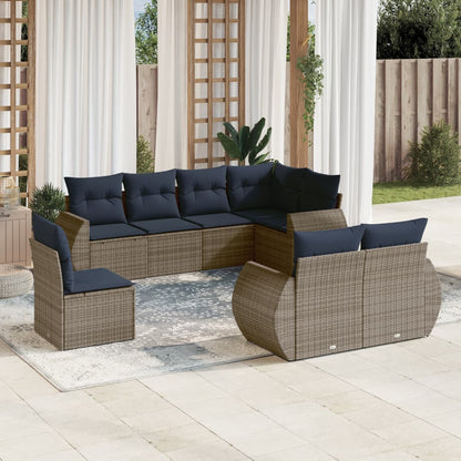 Set Divani da Giardino 8 pz con Cuscini Grigio in Polyrattan | homemem39
