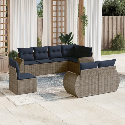 Set Divani da Giardino 8 pz con Cuscini Grigio in Polyrattan | homemem39