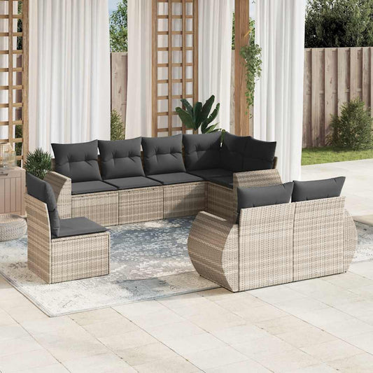 Set Divano da Giardino 8pz con Cuscini Grigio Chiaro Polyrattan