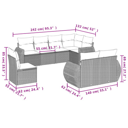 Set Divani da Giardino 8 pz con Cuscini Marrone in Polyrattan | homemem39