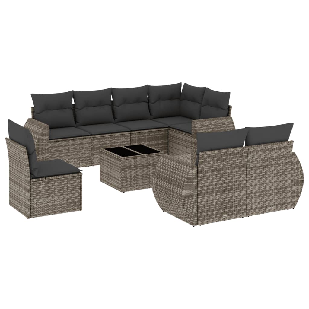 Set Divani da Giardino 9 pz con Cuscini Grigio in Polyrattan | homemem39