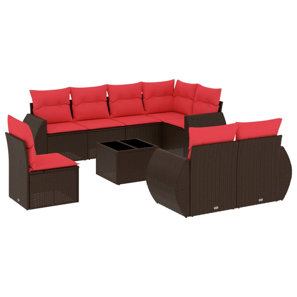 Set Divani da Giardino 9 pz con Cuscini Marrone in Polyrattan | homemem39