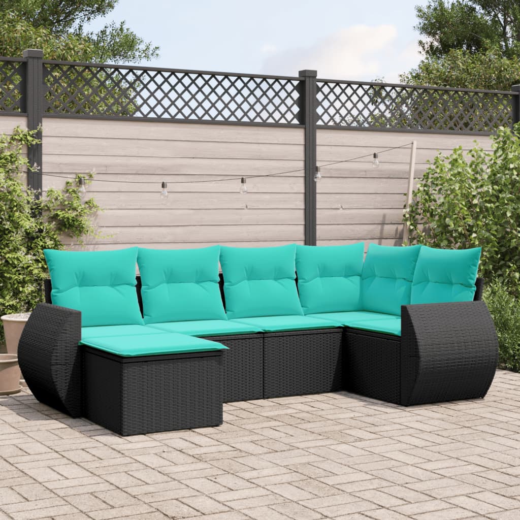 Set Divani da Giardino 6 pz con Cuscini Nero in Polyrattan | homemem39