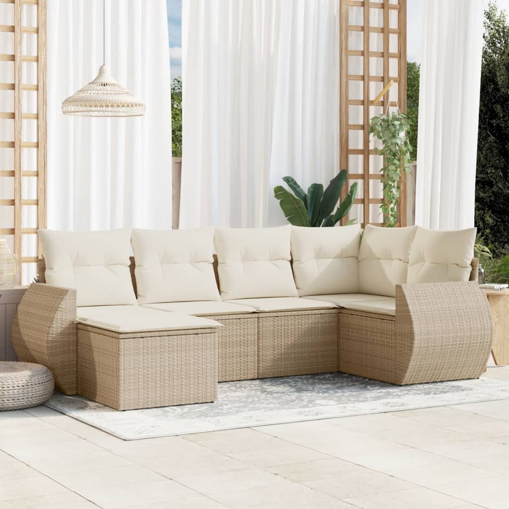 Set Divano da Giardino 6 pz con Cuscini Beige in Polyrattan - homemem39