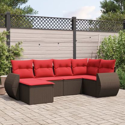 Set Divani da Giardino 6 pz con Cuscini Marrone in Polyrattan