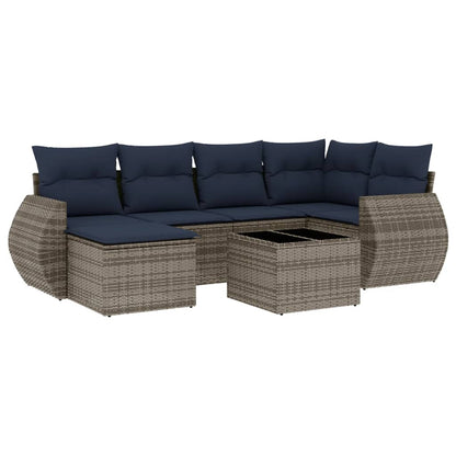 Set Divani da Giardino 7 pz con Cuscini Grigio in Polyrattan | homemem39