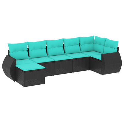 Set Divani da Giardino 7 pz con Cuscini Nero in Polyrattan