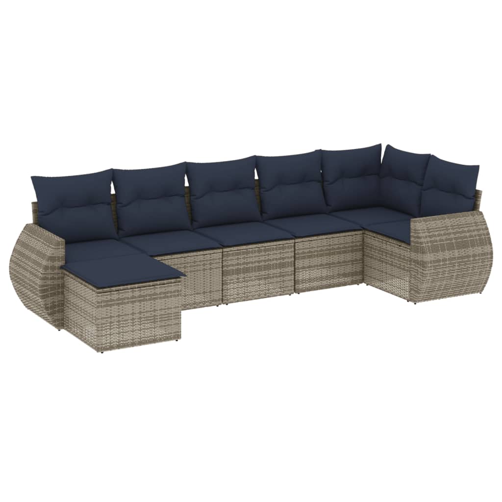 Set Divani da Giardino 7 pz con Cuscini Grigio in Polyrattan | homemem39