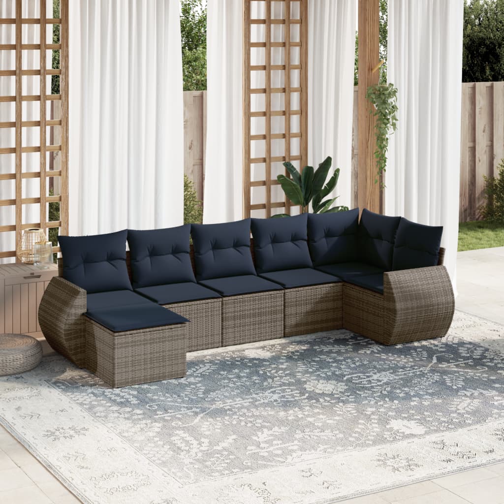 Set Divani da Giardino 7 pz con Cuscini Grigio in Polyrattan | homemem39