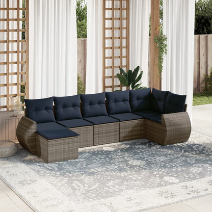 Set Divani da Giardino 7 pz con Cuscini Grigio in Polyrattan | homemem39