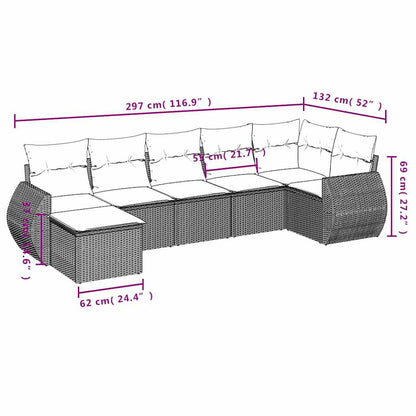 Set Divani da Giardino 7pz con Cuscini Grigio Chiaro Polyrattan