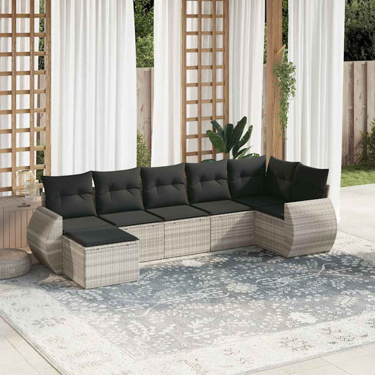 Set Divani da Giardino 7pz con Cuscini Grigio Chiaro Polyrattan