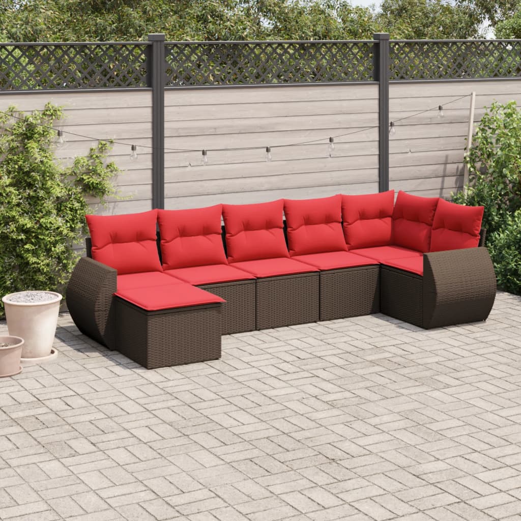 Set Divani da Giardino 7 pz con Cuscini Marrone in Polyrattan | homemem39
