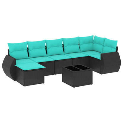 Set Divani da Giardino 8 pz con Cuscini Nero in Polyrattan | homemem39