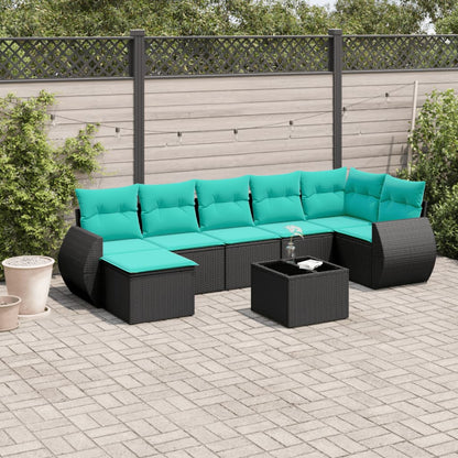 Set Divani da Giardino 8 pz con Cuscini Nero in Polyrattan | homemem39