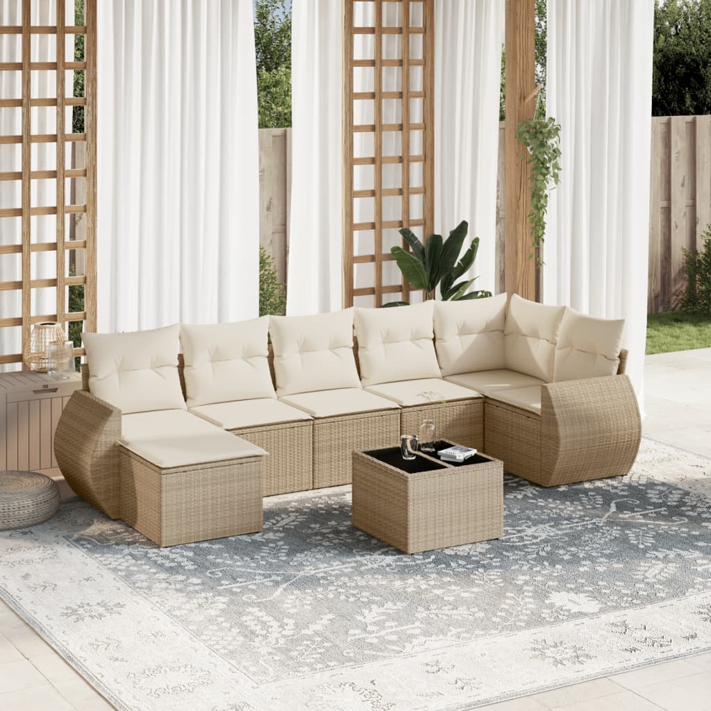 Set Divano da Giardino 8 pz con Cuscini Beige in Polyrattan - homemem39