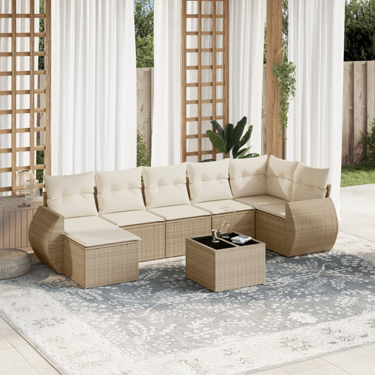 Set Divano da Giardino 8 pz con Cuscini Beige in Polyrattan - homemem39