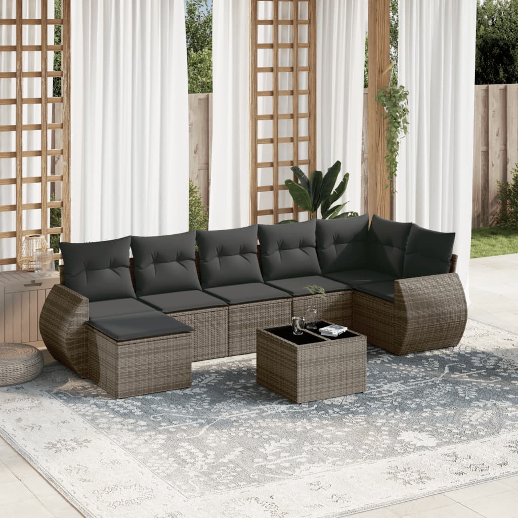 Set Divano da Giardino 8 pz con Cuscini Grigio in Polyrattan | homemem39