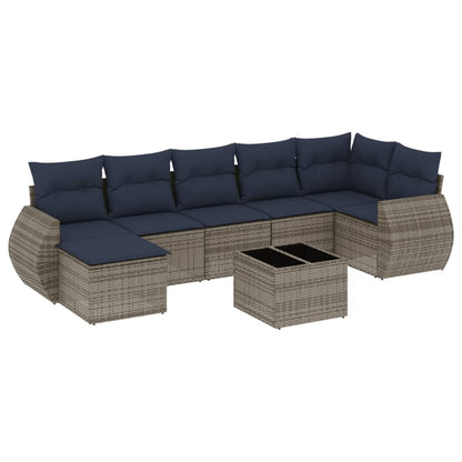 Set Divani da Giardino 8 pz con Cuscini Grigio in Polyrattan | homemem39
