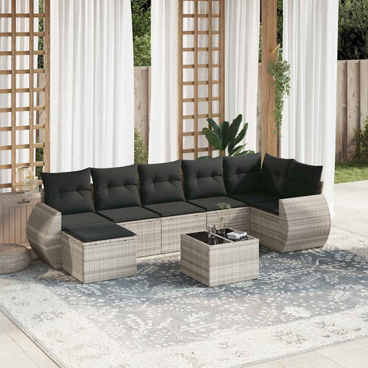 Set Divano da Giardino 8pz con Cuscini Grigio Chiaro Polyrattan