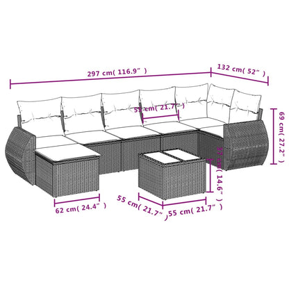 Set Divani da Giardino 8 pz con Cuscini Marrone in Polyrattan | homemem39