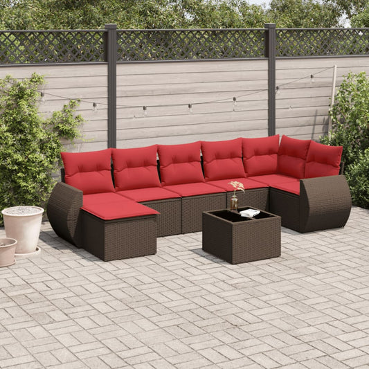 Set Divani da Giardino 8 pz con Cuscini Marrone in Polyrattan | homemem39