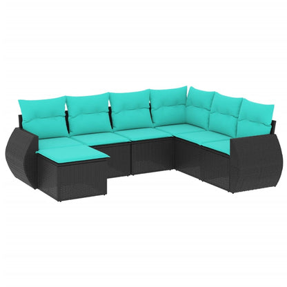 Set Divani da Giardino 7 pz con Cuscini Nero in Polyrattan