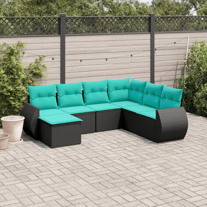 Set Divani da Giardino 7 pz con Cuscini Nero in Polyrattan | homemem39