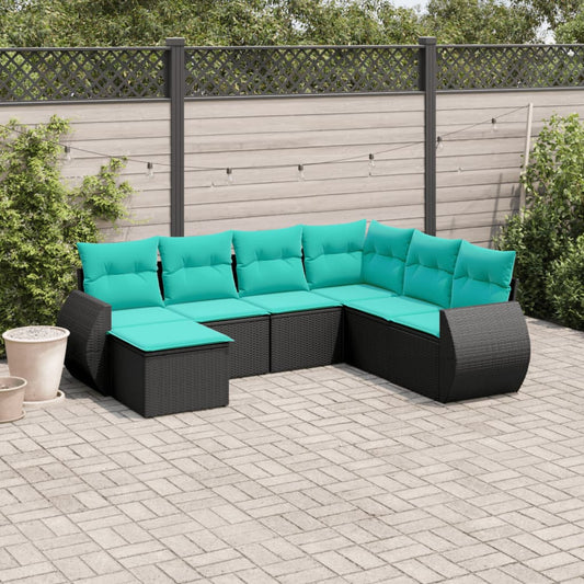 Set Divani da Giardino 7 pz con Cuscini Nero in Polyrattan | homemem39
