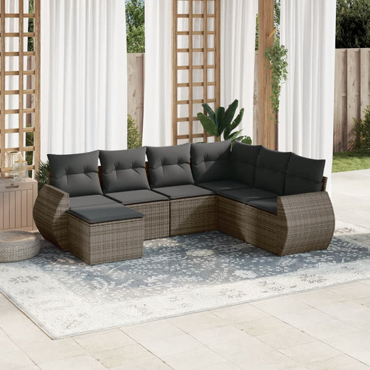 Set Divani da Giardino 7 pz con Cuscini Grigio in Polyrattan | homemem39