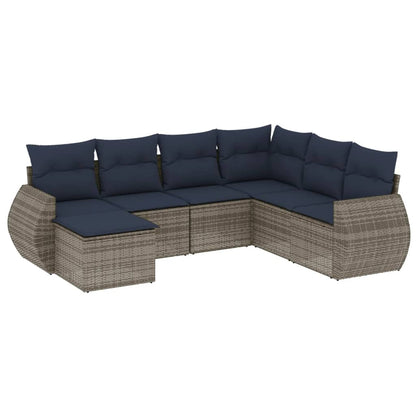 Set Divani da Giardino 7 pz con Cuscini Grigio in Polyrattan | homemem39