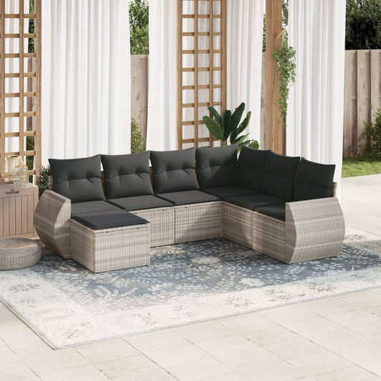 Set Divani da Giardino 7pz con Cuscini Grigio Chiaro Polyrattan