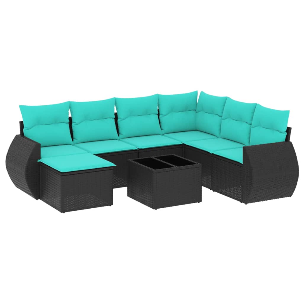 Set Divani da Giardino 8 pz con Cuscini Nero in Polyrattan | homemem39