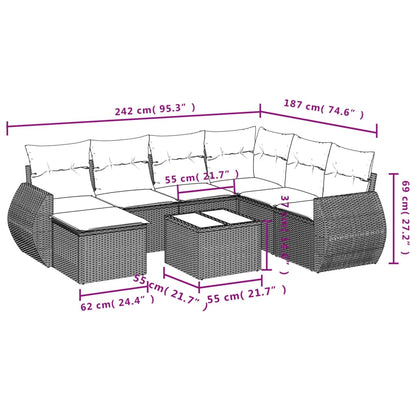Set Divano da Giardino 8 pz con Cuscini Grigio in Polyrattan | homemem39