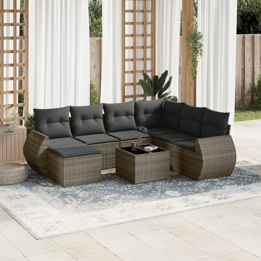 Set Divano da Giardino 8 pz con Cuscini Grigio in Polyrattan | homemem39